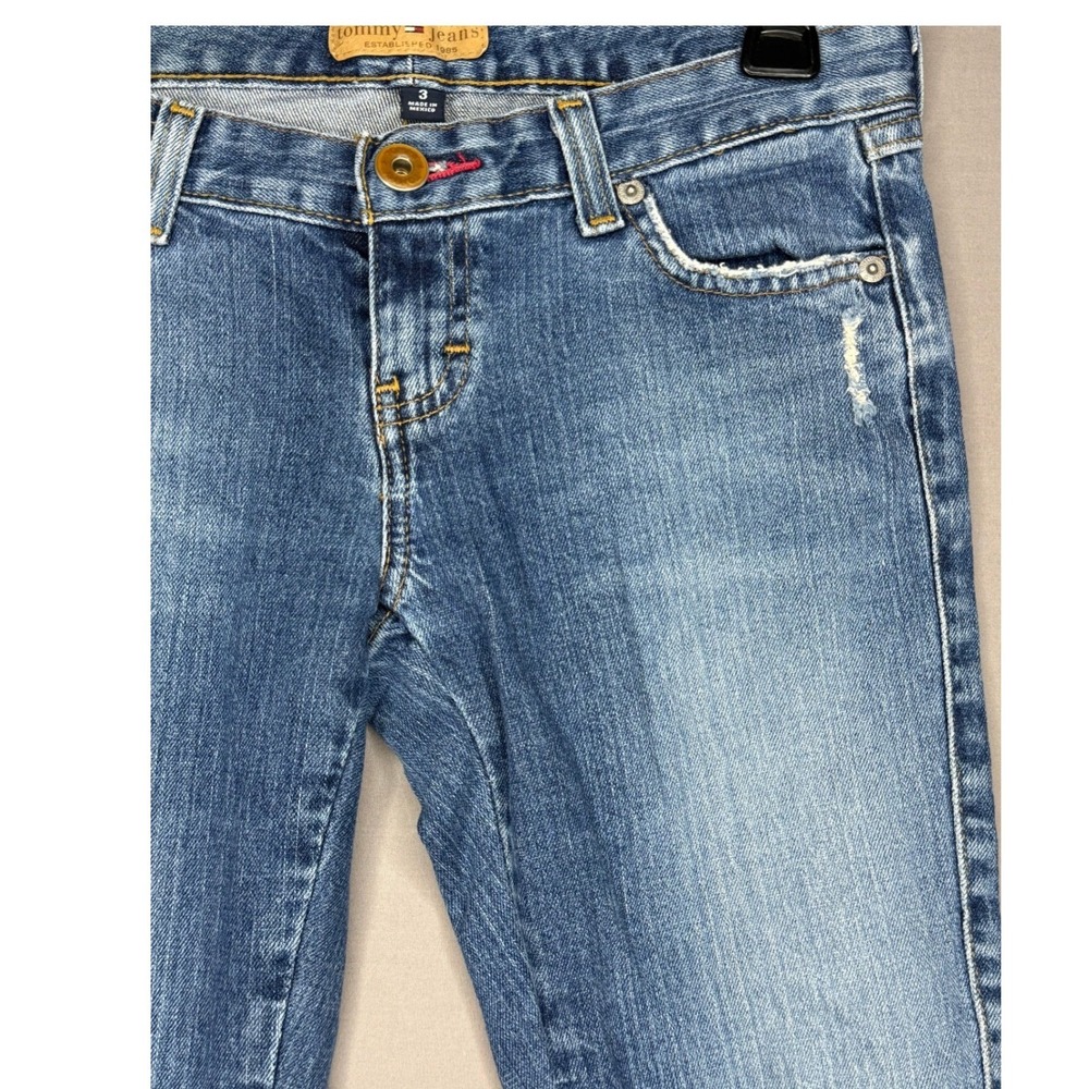 True Vintage y2k Tommy Jeans Distressed Capri Blue Jeans Size 3 Juniors - Picture 10 of 11